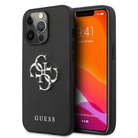 Guess Saffiano 4G Metal Logo dėklas telefonui iPhone 13 Pro / 13 6.1 - juodas