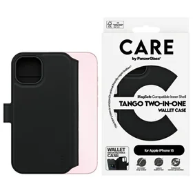 CARE by PanzerGlass Funkcija Tango 2in1 Piniginės tipo dėklas MagSafe iPhone 15 - juodas