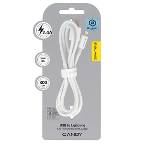 Blavec Kabelis Candy pintas - USB į Lightning - 2,4A 3 metrai Apple CarPlay (CCA-UL24W30) balta