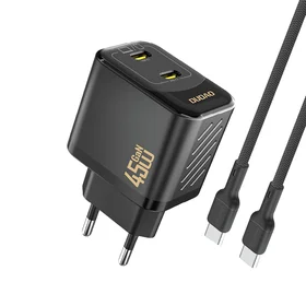 Dudao A28PCEU PD 45W GaN 2xUSB-C Wall Įkroviklis with USB-C Laidas - Juodas