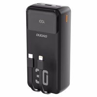 Dudao K15MAX 30000mAh PD 22.5W Išorinė baterija su įmontuotais kabeliais - juoda