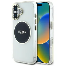 Guess IML Metal Colored Circle Classic Logo Magnetinis dėklas telefonui iPhone 16 - juodas