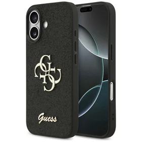 Guess Fixed Glitter Big 4G dėklas telefonui iPhone 17 - juodas