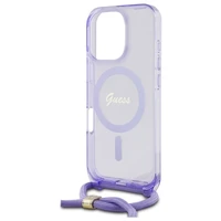 Guess Kryžminis Laidas Užrašas Magnetinis dėklas iPhone 16 Pro - violetinis