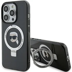 Karl Lagerfeld KLHMP15LHMRSKHK iPhone 15 Pro 6.1" juodas/juodas kietas dėklas su žiediniu stovu Karl Head Magnetinis
