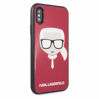 Karl Lagerfeld Ikoninis Blizgantis Karlo Galvos iPhone X / Xs Dėklas - raudona
