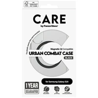 CARE by PanzerGlass Flagship Urban Combat juodas QI dėklas Samsung Galaxy S25 - permatomas