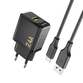 Dudao A23TEU 2.4A GaN USB-A Wall Įkroviklis with USB-A - USB-C Laidas - Juodas