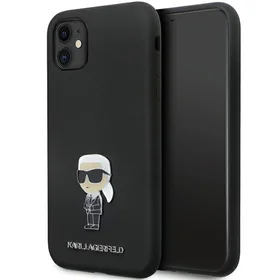 Karl Lagerfeld KLHCN61SMHKNPK dėklas telefonui iPhone 11 / Xr - juodas silikoninis Ikonik metalinis kaištis