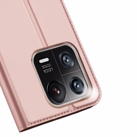 Dux Ducis Skin Pro dėklas telefonui Xiaomi 13 Pro su kortelių laikikliu ir stovu rožinis