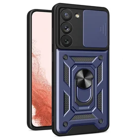 Hybrid Armor Camshield dėklas Samsung Galaxy S23+ šarvuotas dėklas su kameros dangteliu mėlynas