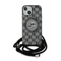 Karl Lagerfeld IML Crossbody Monogram Karl & Choupette Head Magnetinis dėklas iPhone 15 / 14 / 13 - juodas