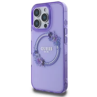 Guess IML Flowers Wreath Magnētinis dėklas iPhone 16 Pro - violetinis