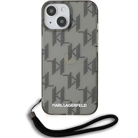 Karl Lagerfeld IML Mono KL Pattern & Cord dėklas telefonui iPhone 15 / 14 / 13 - juodas