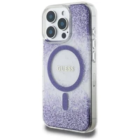 Guess HC dervos dugno blizgus magnetinis dėklas iPhone 16 Pro Max - violetinis