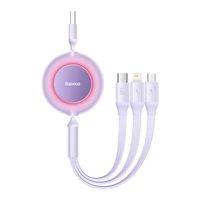 "Baseus Bright Mirror 3", USB "3-in-1" kabelis, skirtas "micro USB" / USB-C / "Lightning" 66 W / 2A 1,1 m (violetinės spalvos)