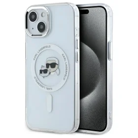 Karl Lagerfeld IML Metalinė Karl&Choupette galva MagSafe dėklas iPhone 15 - baltas