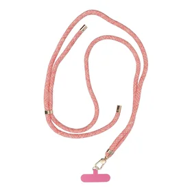 SWING (8mm) Telefono dirželis, Telefono pakabukas su reguliuojamu ilgiu / virvės ilgis 165cm (maks. 82.5cm kilpoje) / ant peties arba kaklo - rožinė-balta