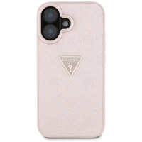 Guess Hot Stamp 4G Pattern Triangle Metal Logo iPhone 16 dėklas - rožinė