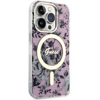 Guess GUHMP14LHCFWSP iPhone 14 Pro 6.1" rožinis/rožinis kietas dėklas Gėlės MagSafe