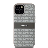 DKNY Odinis mono juosta ir metalinis logotipas dėklas telefonui iPhone 15 / 14 / 13 - smėlio
