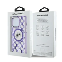 Karl Lagerfeld IML Monogram Karl & Choupette Head MagSafe dėklas iPhone 15 Pro Max - violetinis