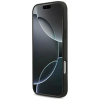 GUESS dėklas telefonui IPHONE 17 Pro Max, suderinamas su MagSafe GUHMP17XP4TSDPPSK (4G PU su dirželiu ir trikampiu logotipu), juodas