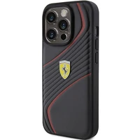 Ferrari Twist Metal Logo dėklas telefonui iPhone 15 Pro - juodas