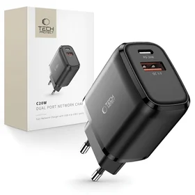 Tech-Protect C20W įkroviklis USB-C PD 20W / USB-A QC 3.0 - juodas