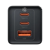 Sieninis įkroviklis Baseus GaN5 Pro 2xUSB-C + USB, 65W (juodas)