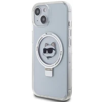 Karl Lagerfeld KLHMP15MHMRSCHH iPhone 15 Plus 6.7" baltas/baltas kietas dėklas su žiediniu stovu Choupette Head Magnetinis