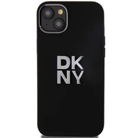 DKNY skystojo silikono metalinio logotipo dėklas telefonui iPhone 15 Plus / 14 Plus - juodas
