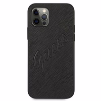 Guess Saffiano Vintage Script dėklas telefonui iPhone 12 Pro Max 6.7 juodas