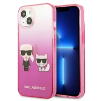 Karl Lagerfeld Gradient Ikonik Karl&Choupette dėklas iPhone 13 mini – rožinis