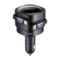 Baseus Enjoyment Max automobilinis įkroviklis su USB-C+USB-C kabeliais 60W juodas