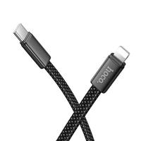 Plokščias kabelis USB C į Lightning Hoco PD 30W 1 m X125 juodas