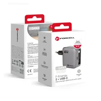 FORCELL F-ENERGY GaN III VT-R5 kelioninis įkroviklis su ištraukiamu kabeliu Type C ir Type C įkrovimo prievadu PD QC4.0 3A 45W pilkas