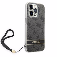 Guess GUOHCP14LH4STK iPhone 14 Pro 6.1 "juodas / juodas kietas dėklas 4G spauda Dirželis