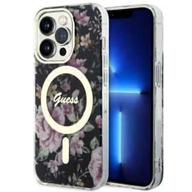 Guess GUHMP14LHCFWSK iPhone 14 Pro 6.1" juodas/juodas kietas dėklas Gėlės MagSafe