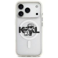 Karl Lagerfeld IML Glitter Karl & Choupette Sketch Logo Magnetinis dėklas telefonui iPhone 17 Pro - skaidrus