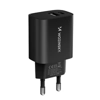 Wozinsky WGWCB USB-A USB-C 20W sieninis įkroviklis - juodas