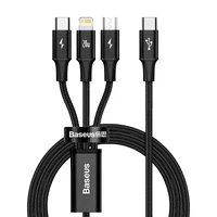Baseus kabelis 3in1 Rapid PD USB-C - micro USB + Lightning + USB-C 1,5m juodas 20W