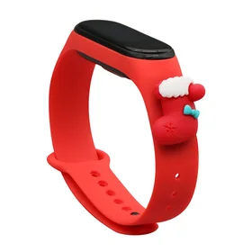 Dirželis Xmas Xiaomi Mi Band 3 / 4 Kalėdinis silikoninis dirželis apyrankė su kojine - raudona
