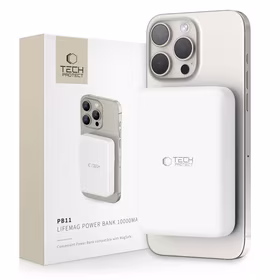 Tech-Protect LifeMag PB11 išorinė baterija su MagSafe 10000mAh 15W USB-C jungtimi - balta + USB-C kabelis