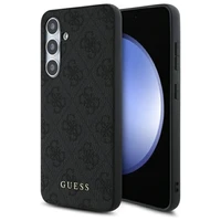 Guess GUHCS24FEG4GFGR S24 FE S721 pilkas/pilkas kietas dėklas 4G Metalinis Auksinis Logotipas