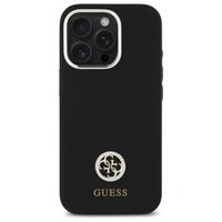 Guess Silikoninis Logo Strass 4G Dėklas iPhone 16 Pro - juodas