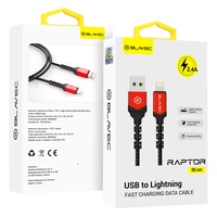 Blavec kabelis Raptor pintas - USB į Lightning - 2,4A 0,5 metro Apple CarPlay (CRA-UL24BR05) juodas-raudonas
