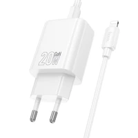 Įkroviklis Hoco USB-A + USB-C QC3.0 PD 3A 20W + kabelis USB-C į Lightning N61 baltas