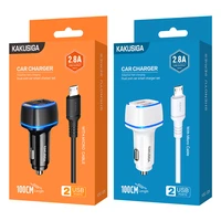KAKU automobilinis įkroviklis KSC-528 Shengyu - 2xUSB - 2,8A su USB į Micro USB baltas