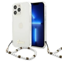 Guess GUHCP13LKPSWH iPhone 13 Pro / 13 6.1" skaidrus kietas dėklas White Pearl